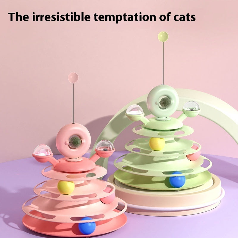 Smart Cat Toy Tower – 4-Level Interactive Roller Ball Puzzle for Indoor Fun & Training