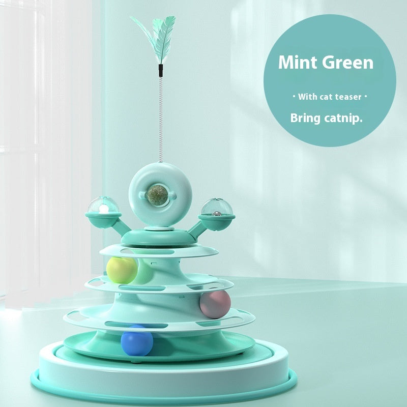 Smart Cat Toy Tower – 4-Level Interactive Roller Ball Puzzle for Indoor Fun & Training